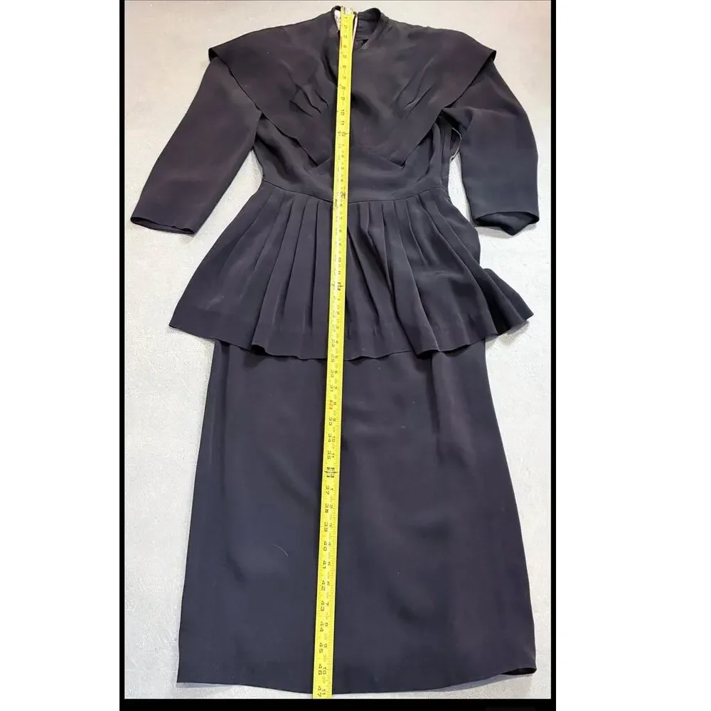 Vintage Junior Guild Original crepe black dress XS/S 1940's pristine - Picture 9 of 9